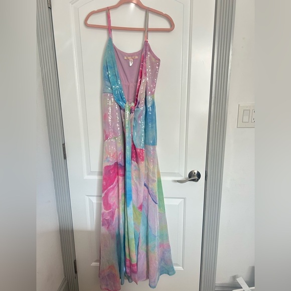 Hutch Alden Rainbow Sequin Maxi Wrap Dress size medium vibrant colorful boho - Picture 5 of 13